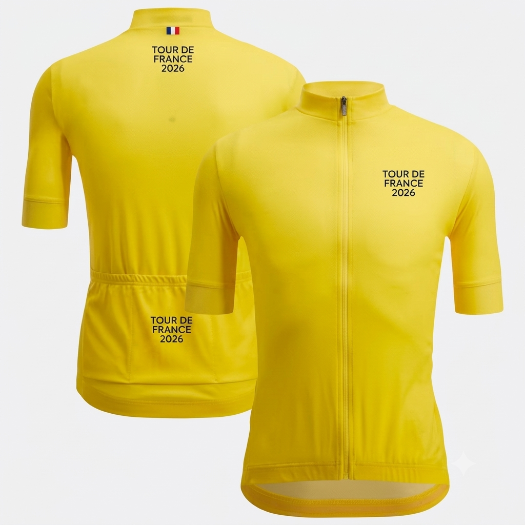 Jersey oficial amarillo del Tour de Francia 2026, vista frontal y posterior